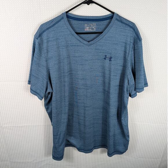 Under Armour 2XL Shirt Men's Blue V-Neck HeatGear Loose Fit Gym Tee Athletic - Picture 1 of 3